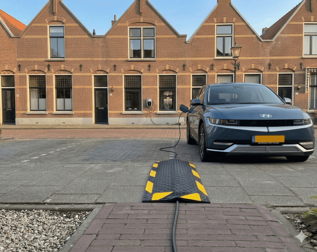 Gele kabelmat op straat